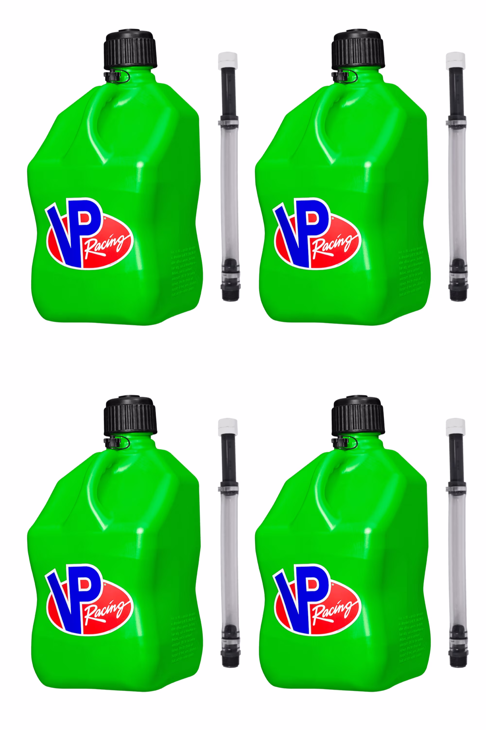 VP Racing Utility Jug 5.5 Gallon + Deluxe Hose - Mix and Match Between 11 Different Colors - Made in the USA (4 Pack, Green)